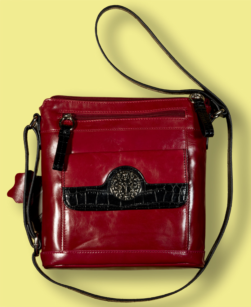 Giani Bernini Red Leather Zip Shoulder strap Purse Bag Beige Interior BNWOT  New